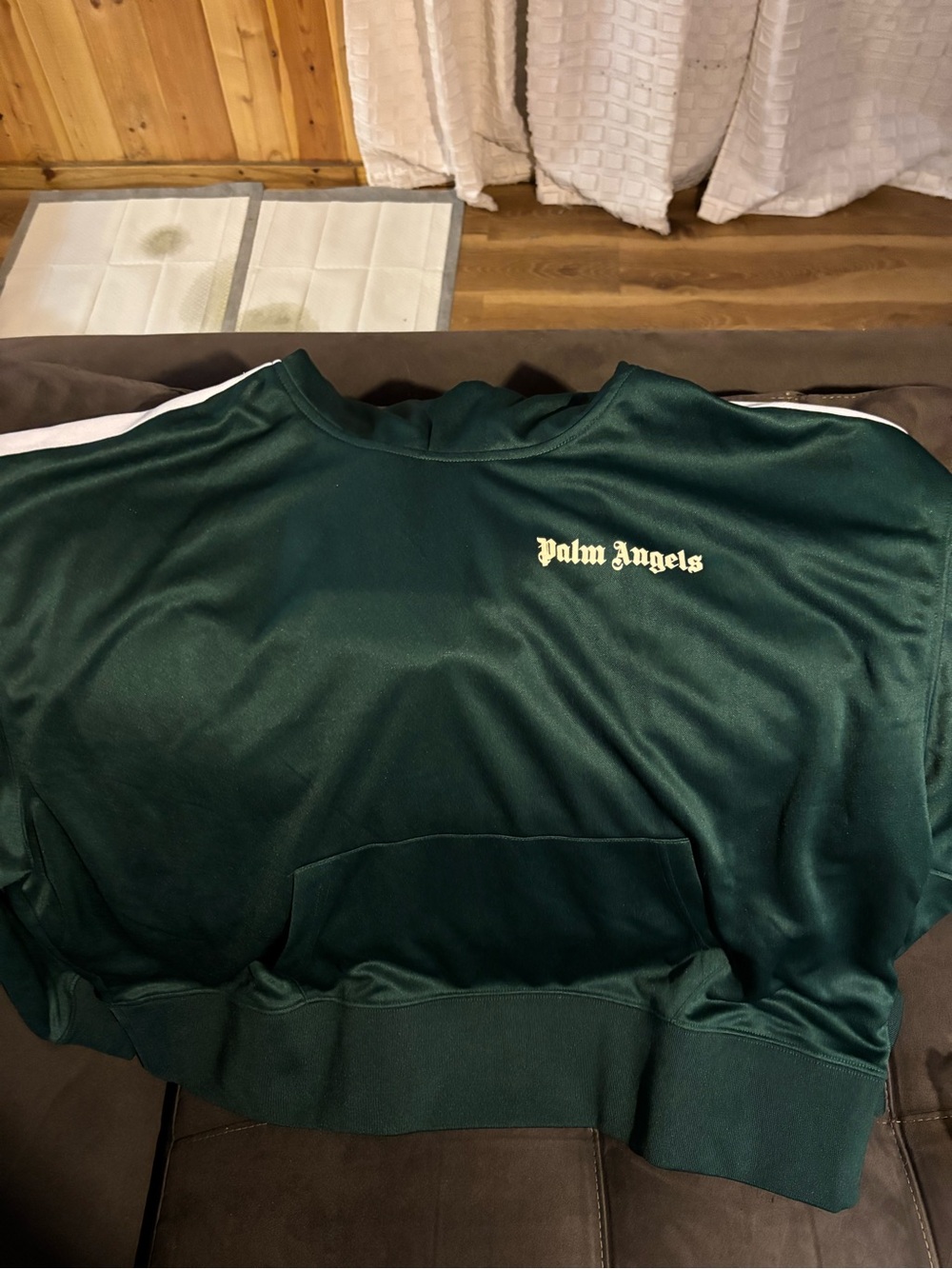 Palm Angels Dark Green Crewneck Sweatshirt with White Script